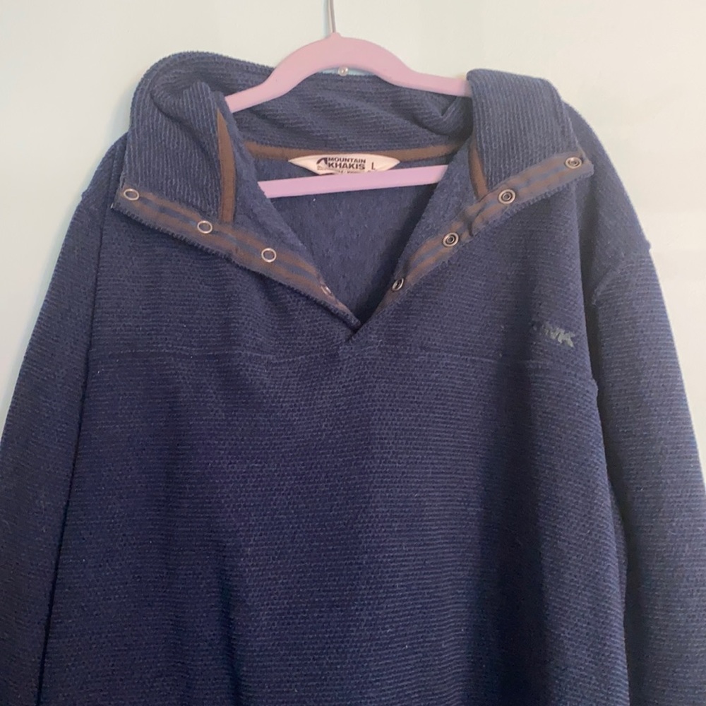 navy blue quarter button up pull over